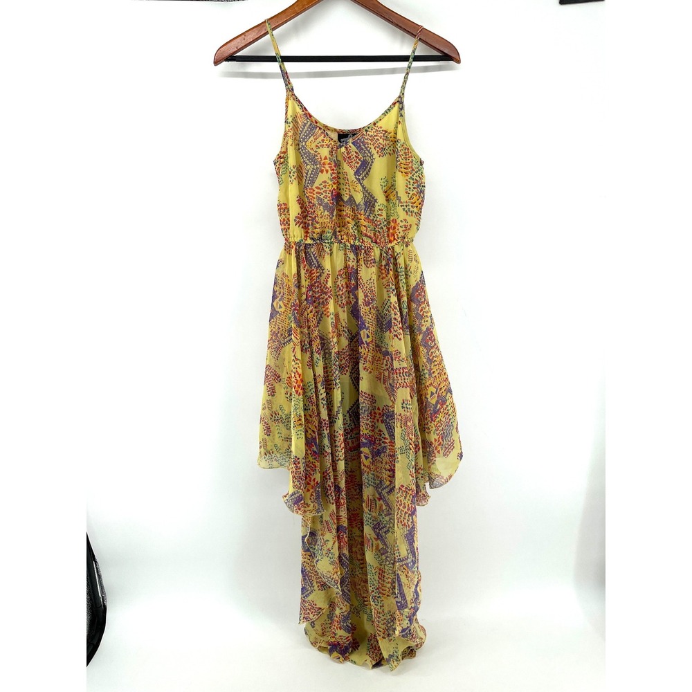 Angie High Low Maxi Dress Womens Small Yellow Flowy Artsy Festival Ethereal Boho - Picture 2 of 7